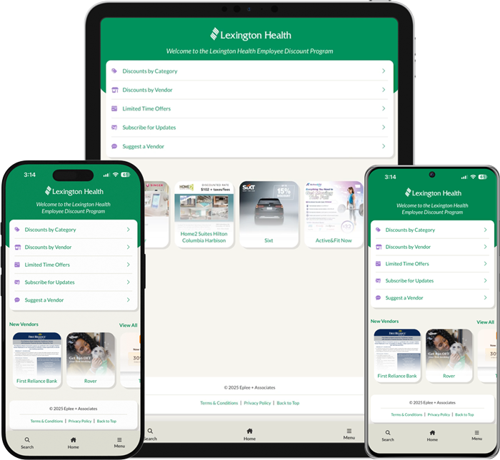 Lexington Health Employee Discount Program Mobile App Screenshots